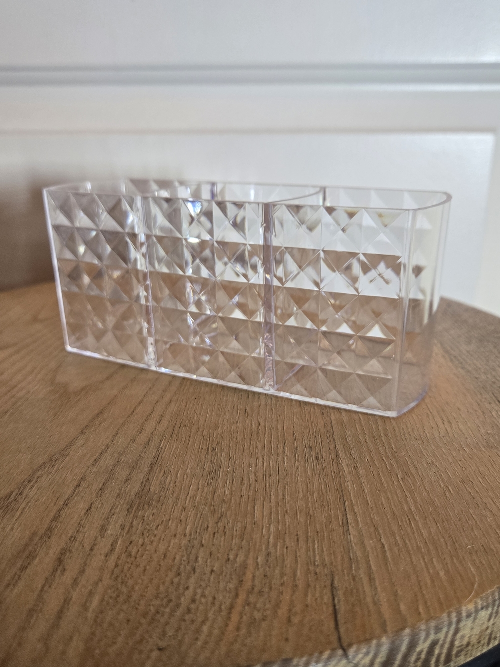 NWOT Clear Acrylic 3-Compartment Desk Organizer - Great For Brushes